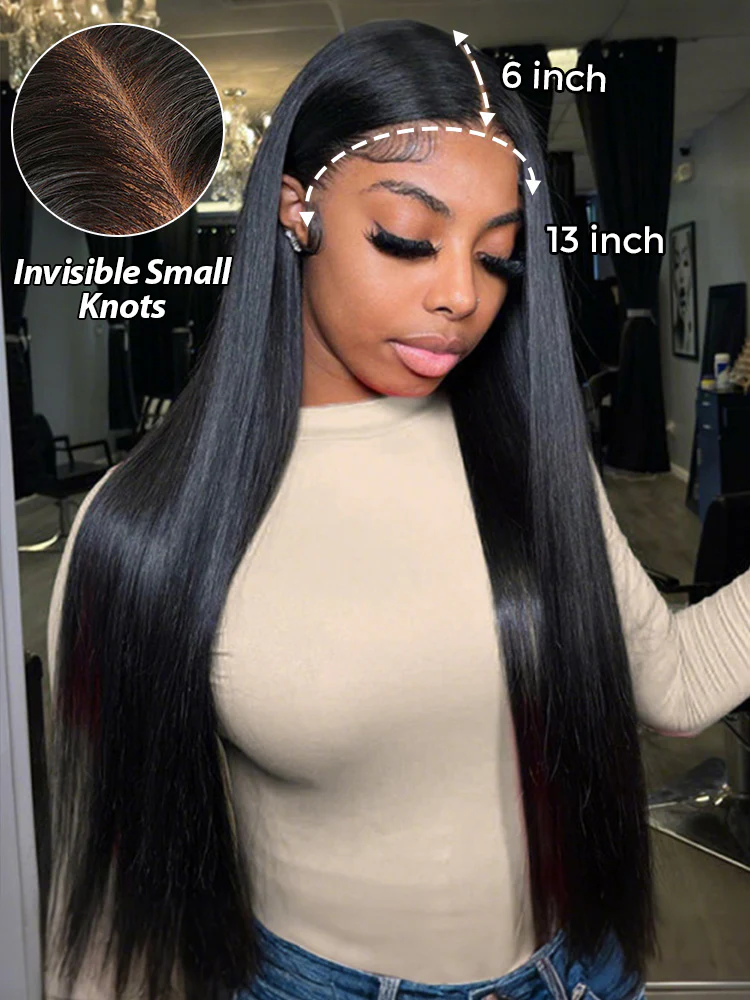 CurlyMe Silky Straight Long Hair 13x6 Lace Front Wigs Pre Plucked Natural Hairline - Image 3