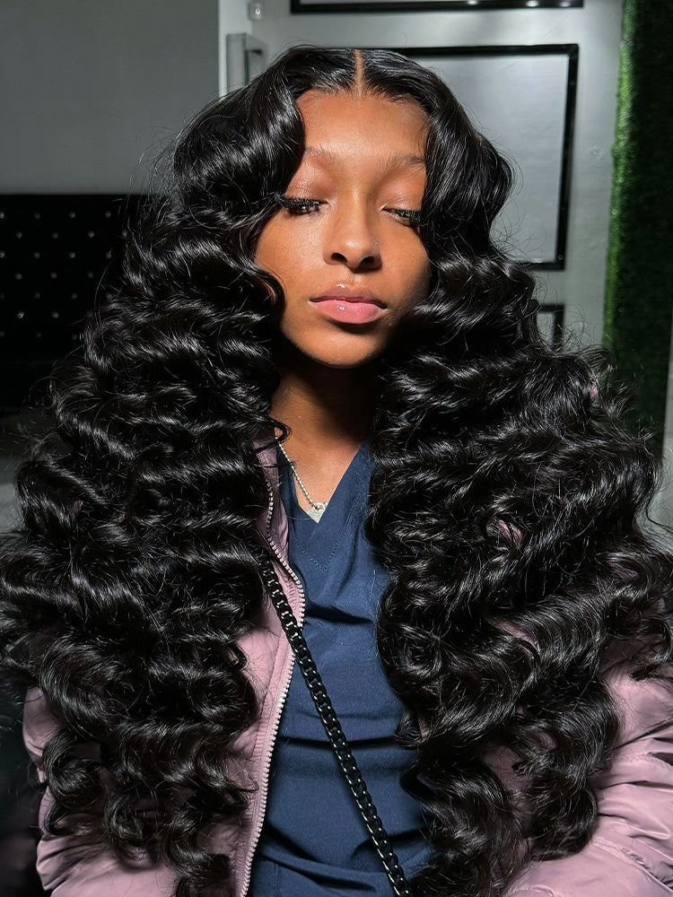 CurlyMe Loose Deep Wave Hair 4x4 Swiss Lace Closure Wigs Pre Plucked Natural Color - Image 7