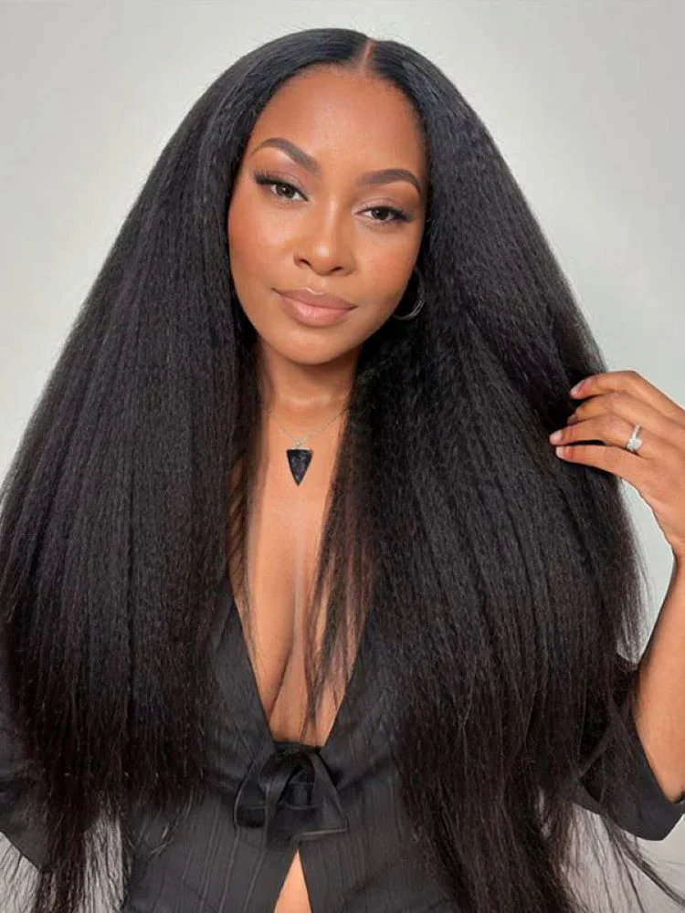 CurlyMe 7x5 Wear Go Glueless Mini Knots Kinky Straight Hair Pre Cut HD Lace Front Wig Pre-plucked - Image 4