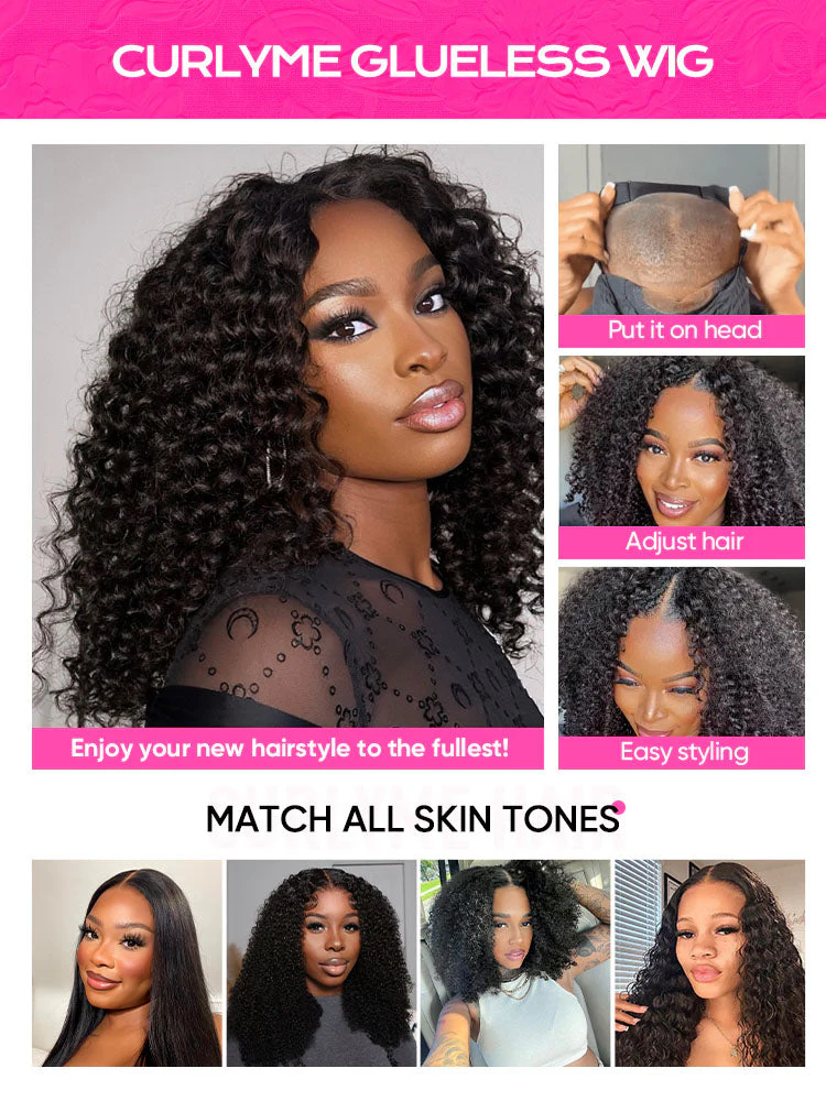 CurlyMe Pre-bleached Thick Curls 250% Density Afro Kinky Curly Wear Go Glueless Wig Pre-plucked - Image 10
