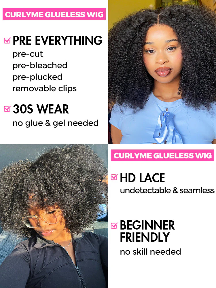 CurlyMe Pre-bleached Thick Curls 250% Density Afro Kinky Curly Wear Go Glueless Wig Pre-plucked - Image 12