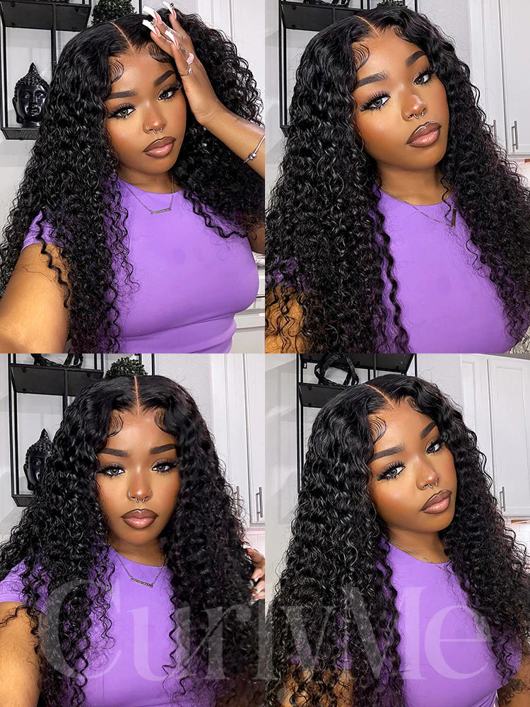 CurlyMe Pre-bleached 250% Density Wear Go Glueless Wig 7x5 Pre-cut HD Lace Water Wave Human Hair - Image 10