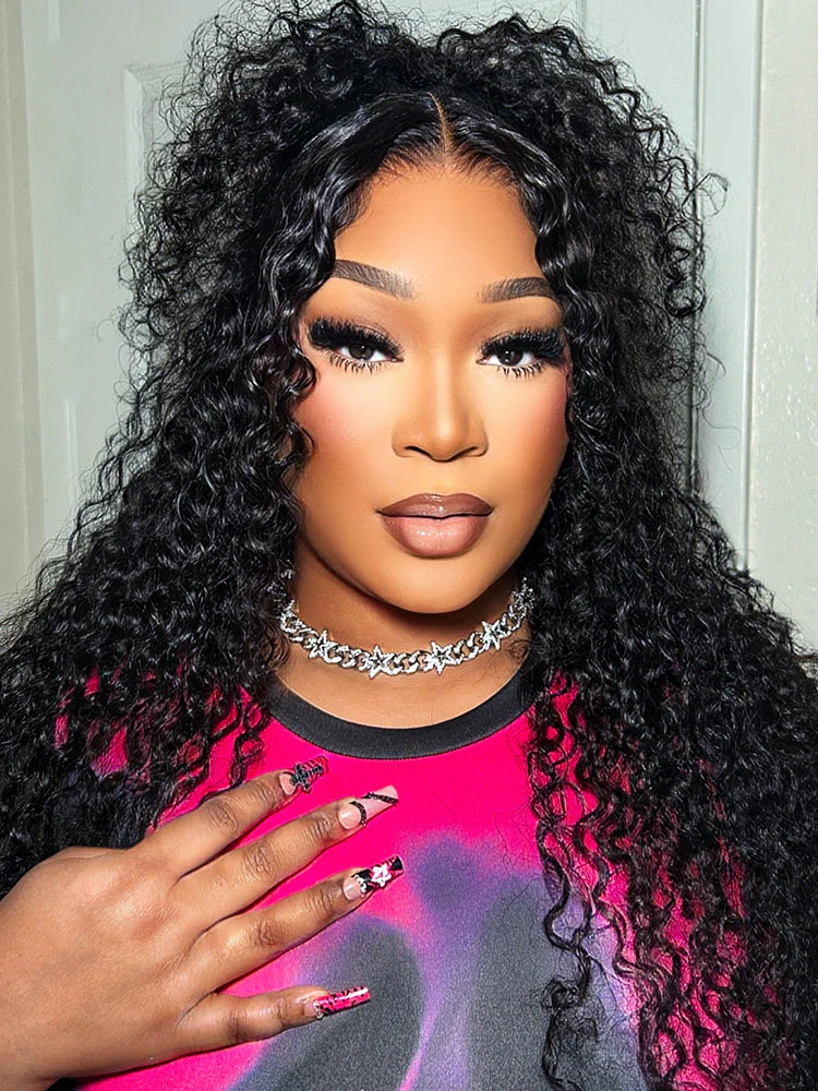 CurlyMe Pre-bleached 250% Density Wear Go Glueless Wig 7x5 Pre-cut HD Lace Water Wave Human Hair - Image 3
