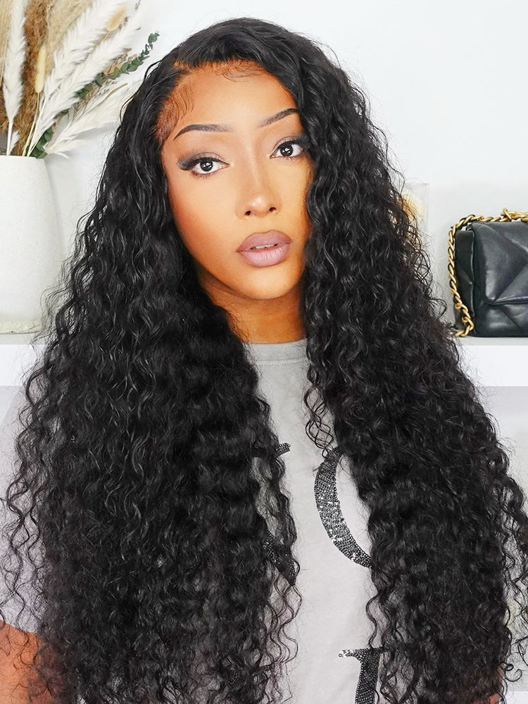 CurlyMe Pre-bleached 250% Density Wear Go Glueless Wig 7x5 Pre-cut HD Lace Water Wave Human Hair - Image 4