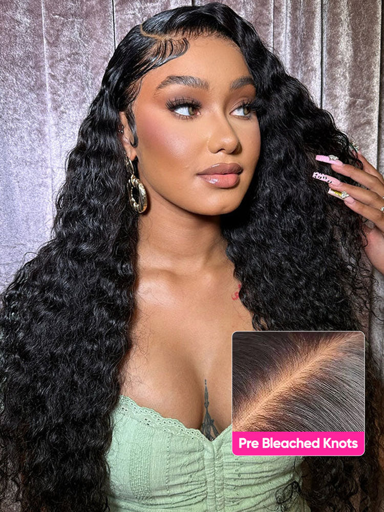 CurlyMe Pre-bleached 250% Density Wear Go Glueless Wig 7x5 Pre-cut HD Lace Water Wave Human Hair - Image 9