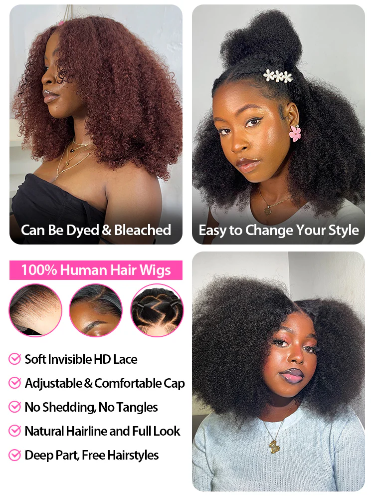 CurlyMe Trendy Kinky Curly Hair 13x4 Lace Front Wigs Cute Curls - Image 7