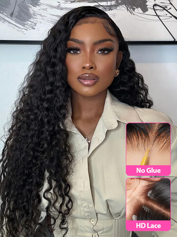 CurlyMe Water Wave Human Hair Wig 13x6 Transparent Lace Front Wig Pre-Plucked Natural Hairline - Image 9