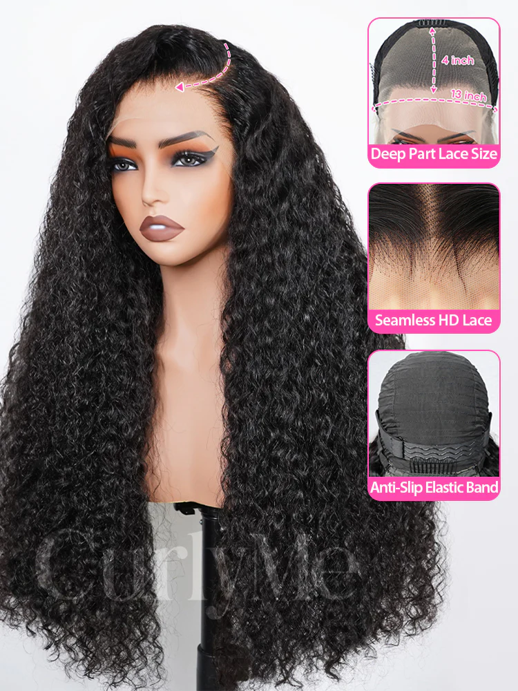 CurlyMe Water Wave Human Hair 13x6 Transparent Lace Front Wig Pre Plucked - Image 2