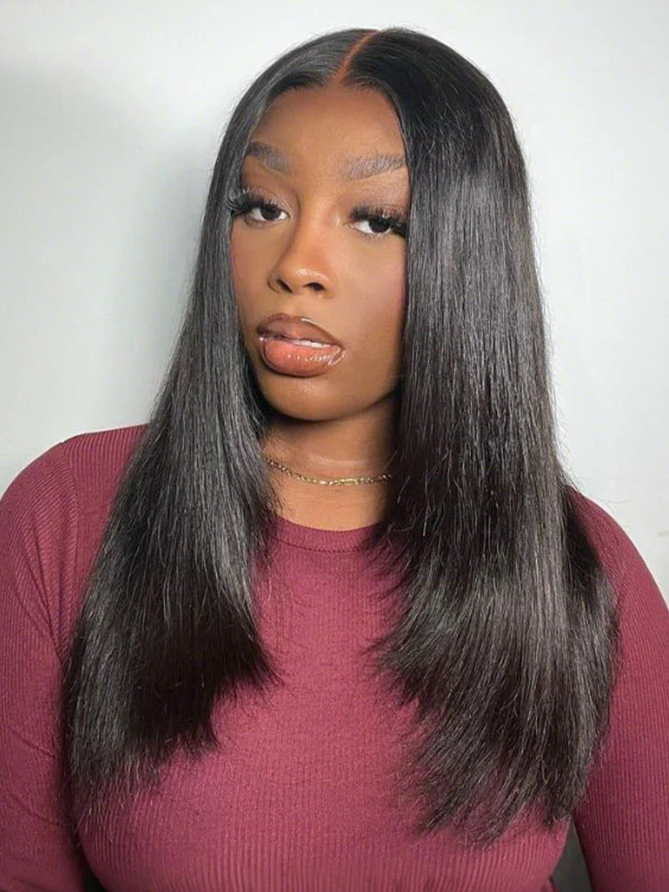 CurlyMe Layered Cut Black to Chestnut Brown Ombre Straight Hair 7x5 Pre-Cut Swiss Lace Wear Go Glueless Wigs - Image 8