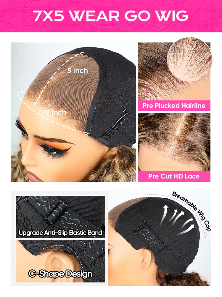 CurlyMe Layered Cut Mocha Mousse Straight Hair 7x5 Pre-Cut Swiss Lace Wear Go Glueless Wigs - Image 6