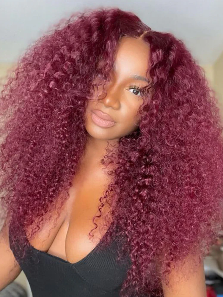 CurlyMe 13x4 Lace 99J Burgundy Color Kinky Curly Hair Lace Front Wigs With Baby Hair - Image 3