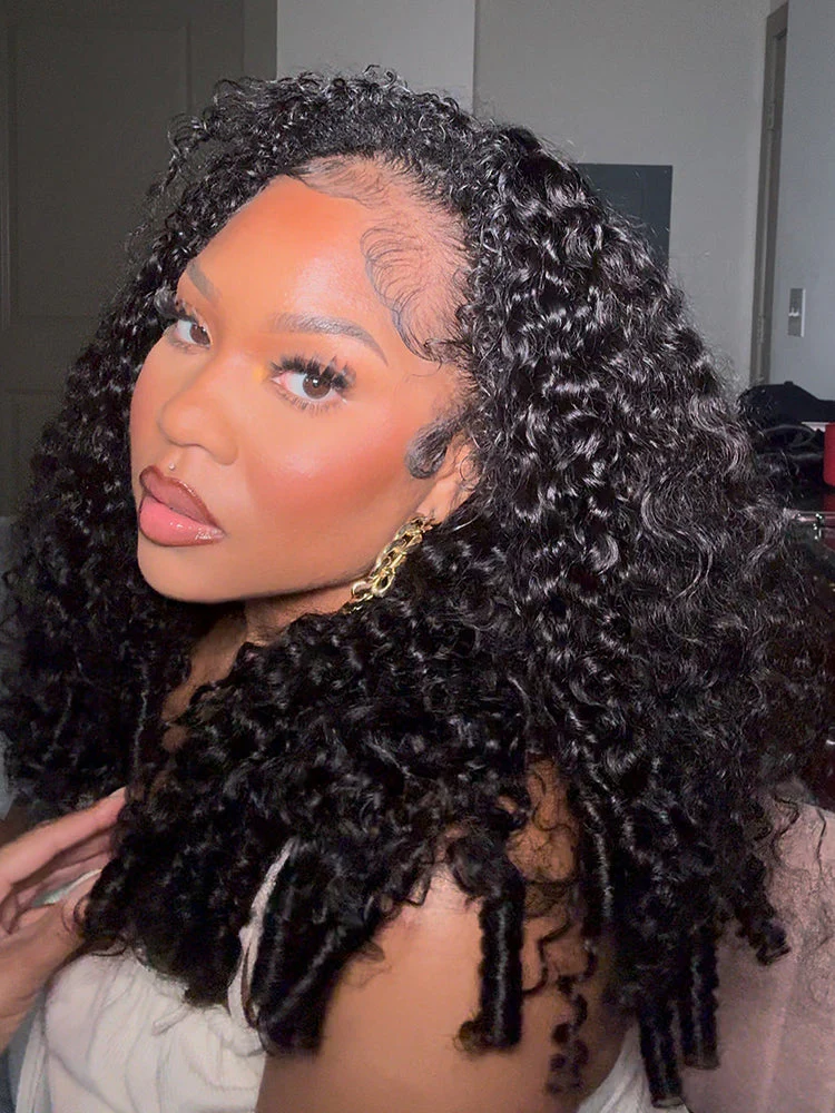 CurlyMe 3 In 1 Half Wig Burmese Curly Glueless Install Half Wig With Adjustable String Beginner Friendly - Image 3