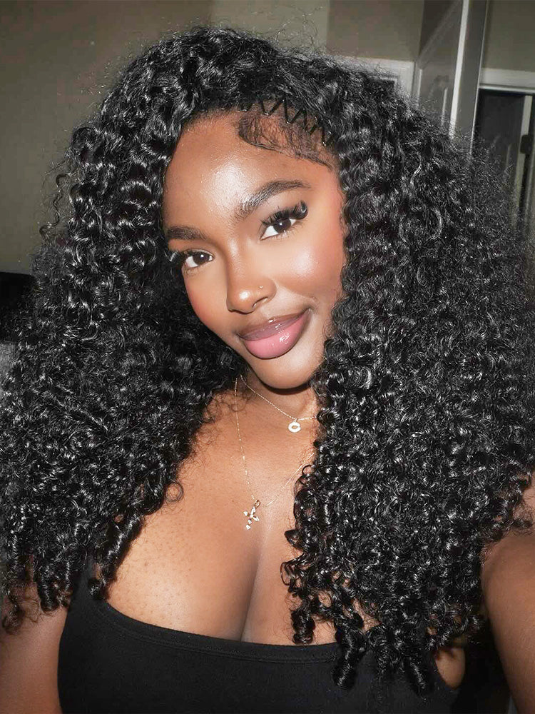 CurlyMe No Leave Out Burmese Curly Human Hair Wig Glueless Install V Part Wig With Elastic Drawstring Beginner Friendly - Image 2