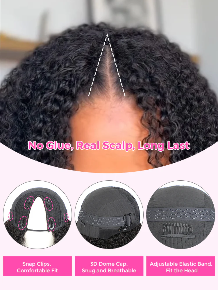 CurlyMe Kinky Curly V Part Wig Human Hair Glueless Wig Pre-plucked - Image 9