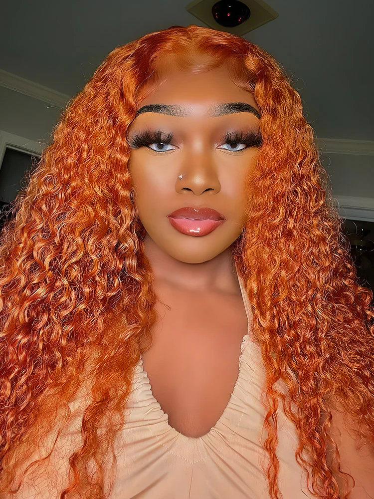 CurlyMe Ginger Color Kinky Curly Hair 13x4 Transparent Lace Front Wigs - Image 3