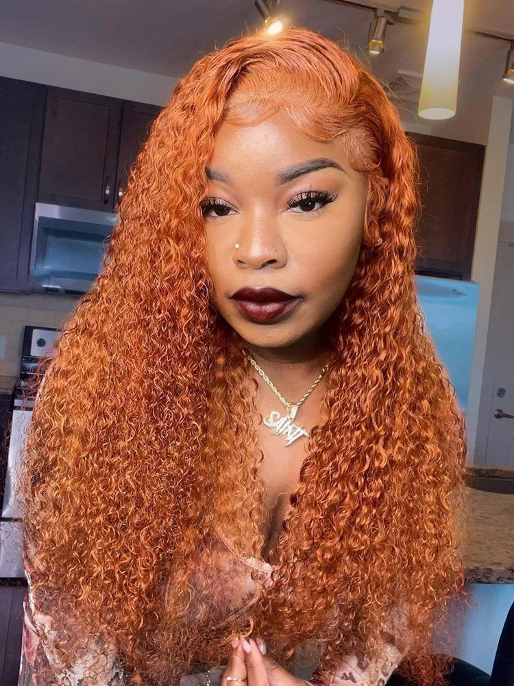 CurlyMe Sweet Ginger Color Pretty Water Wave Hair 13x4 Lace Front Wigs - Image 2