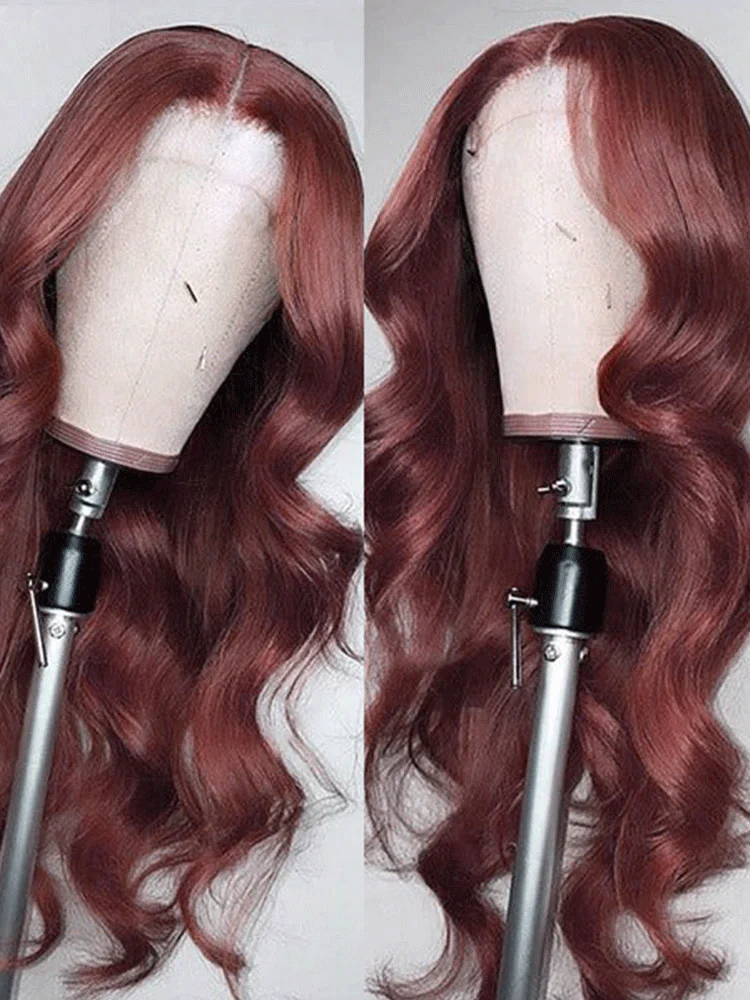 CurlyMe Colored Reddish Brown Lace Front Wigs Body Wave Pre Plucked Wig - Image 2