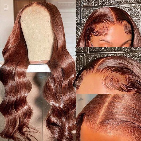 CurlyMe Colored Reddish Brown Lace Front Wigs Body Wave Pre Plucked Wig - Image 5
