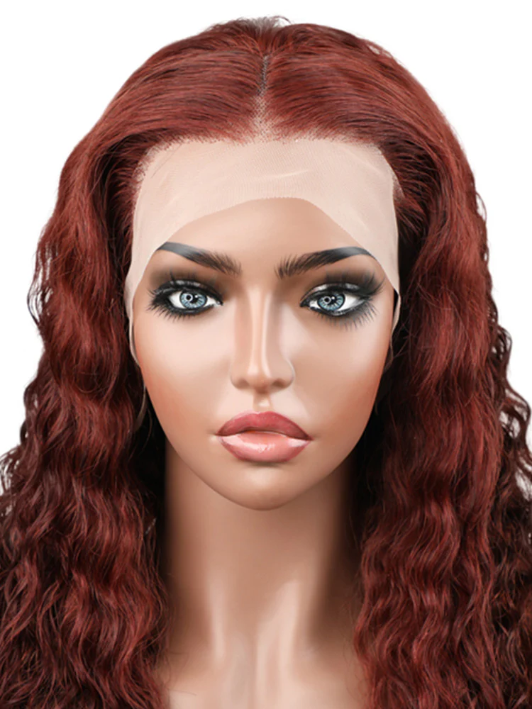 CurlyMe Reddish Brown Color Hair Deep Wave Lace Front Wigs Pre Plucked - Image 2