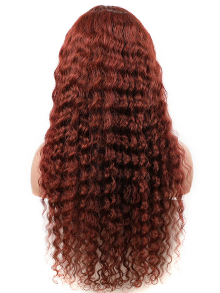 CurlyMe Reddish Brown Color Hair Deep Wave Lace Front Wigs Pre Plucked - Image 3