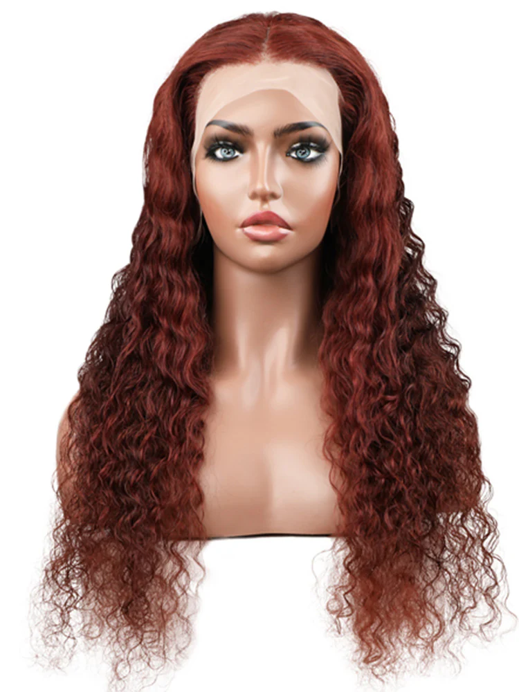 CurlyMe Reddish Brown Color Hair Deep Wave Lace Front Wigs Pre Plucked - Image 4