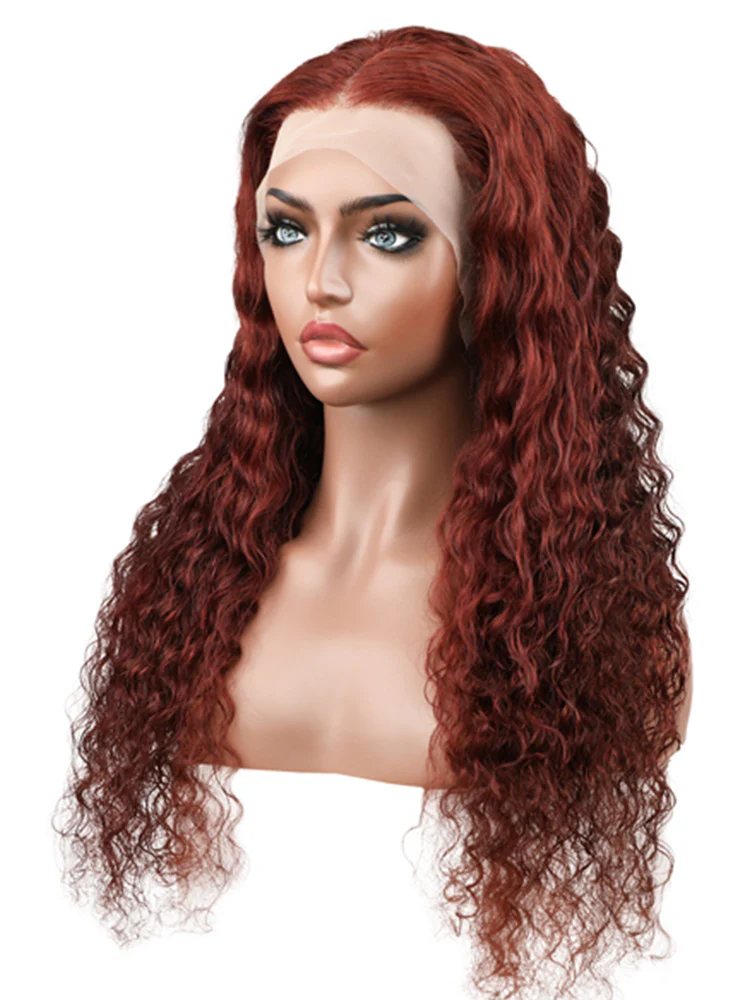 CurlyMe Reddish Brown Color Hair Deep Wave Lace Front Wigs Pre Plucked - Image 5