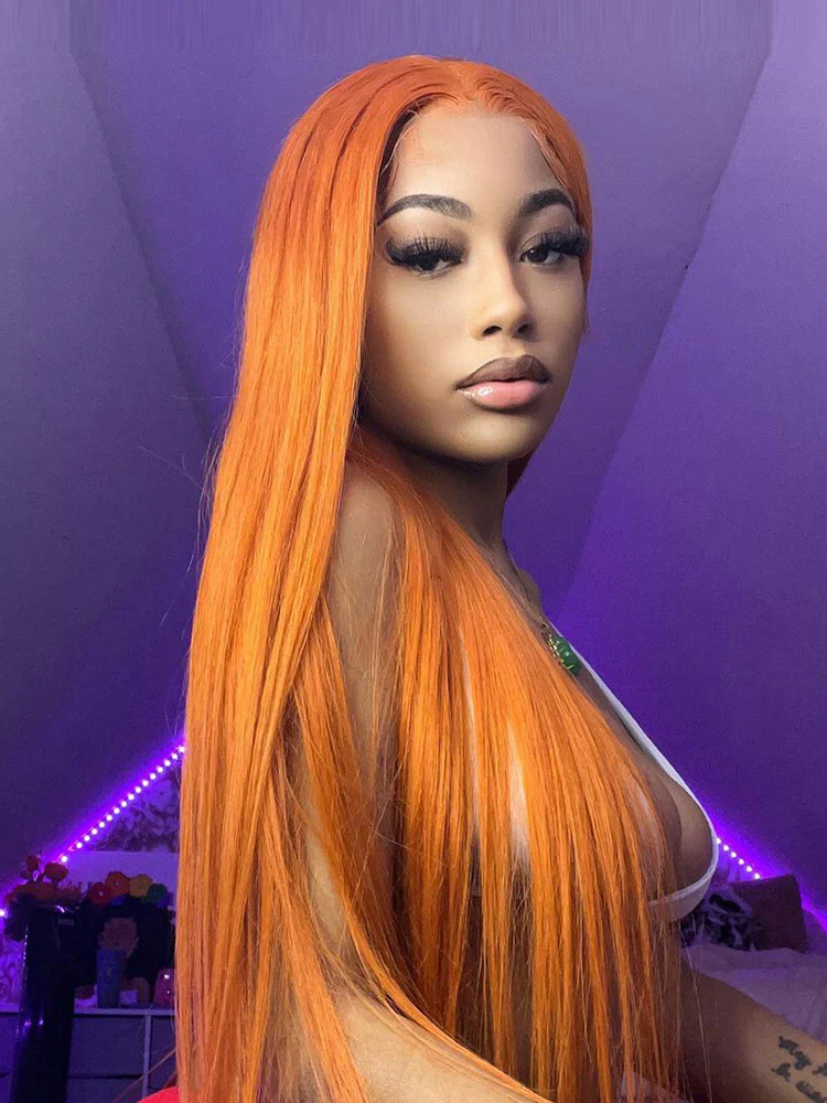 CurlyMe Ginger Color Straight Human Hair 13x4 Lace Front Wigs Remy Hair - Image 2