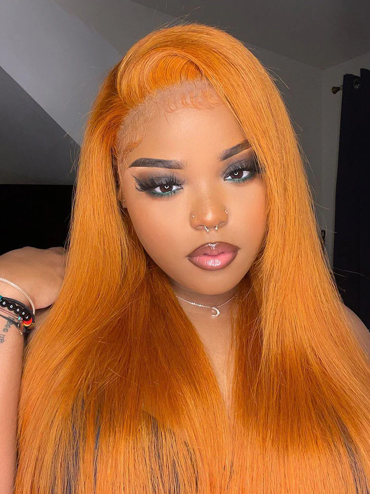 CurlyMe Ginger Color Straight Human Hair 13x4 Lace Front Wigs Remy Hair - Image 3