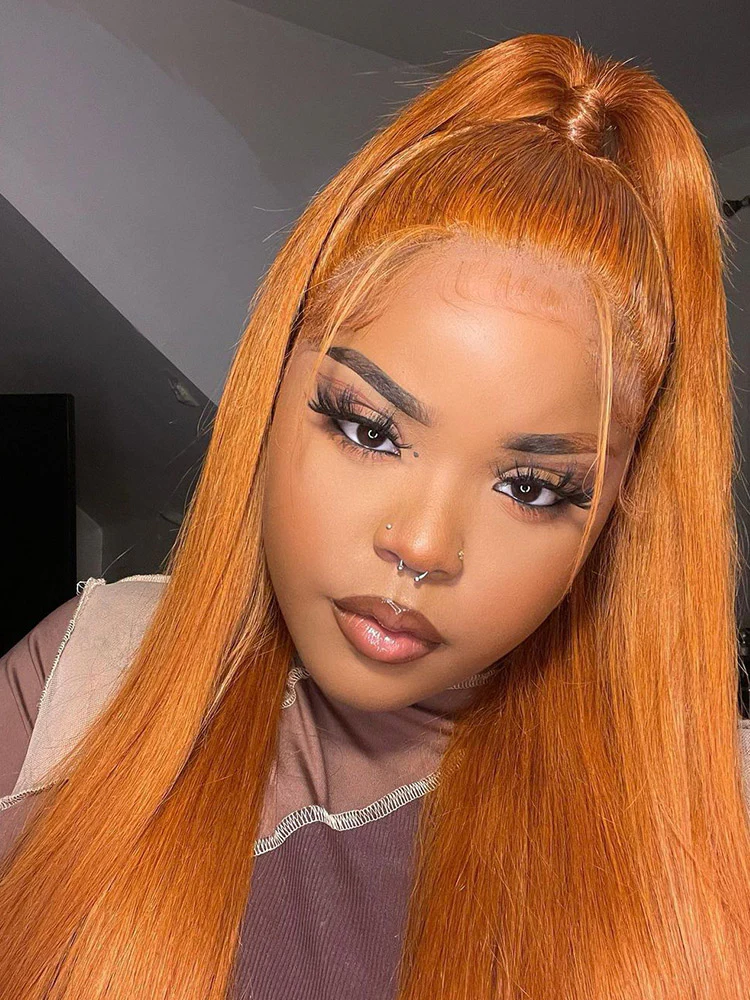 CurlyMe Ginger Color Straight Human Hair 13x4 Lace Front Wigs Remy Hair - Image 4