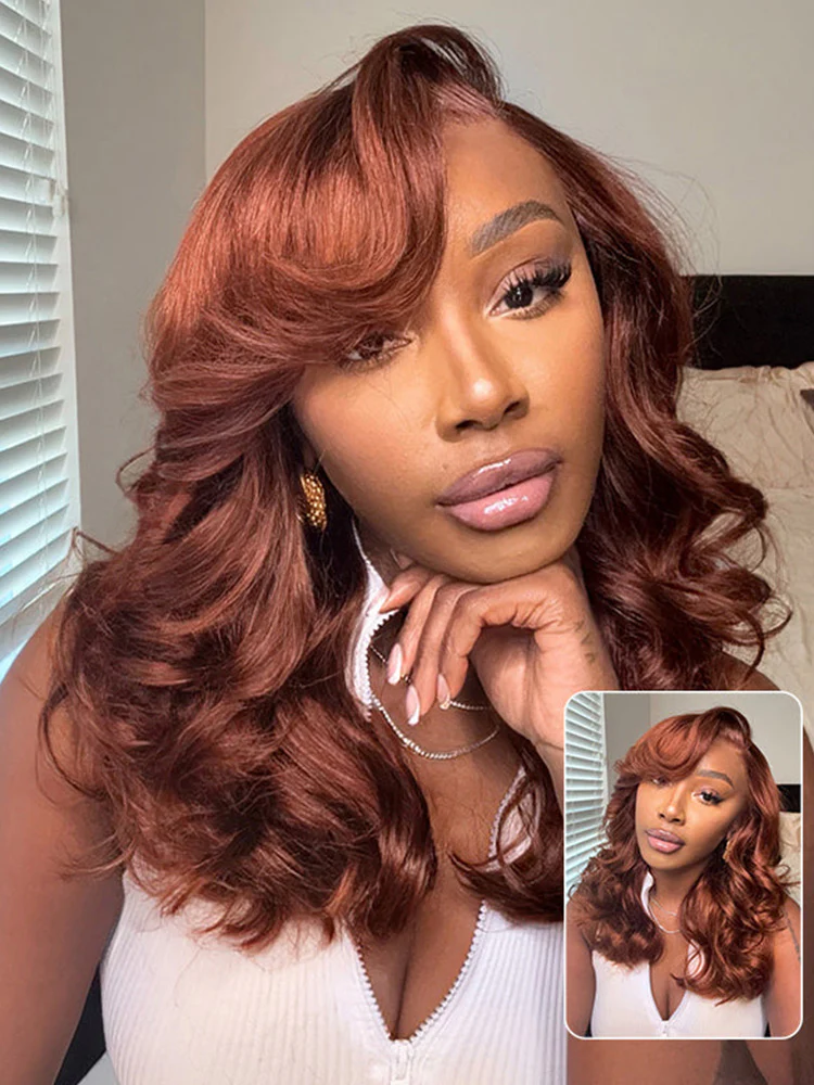 CurlyMe Copper Brown Body Wave Wear Go Glueless 7x5 Lace Wigs Human Hair Wigs - Image 6
