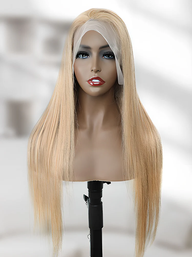 CurlyMe #27 Pre Plucked 13x4 Lace Front Wigs Silky Straight Virgin Hair Honey Blonde Color - Image 2