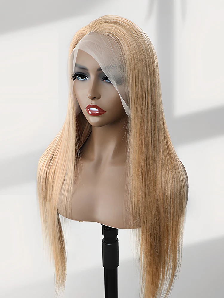 CurlyMe #27 Pre Plucked 13x4 Lace Front Wigs Silky Straight Virgin Hair Honey Blonde Color - Image 5