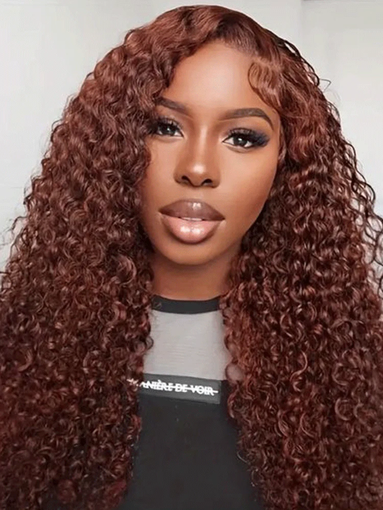 CurlyMe Reddish Brown Color Kinky Curly Lace Front Wigs Human Hair Pre Plucked - Image 2