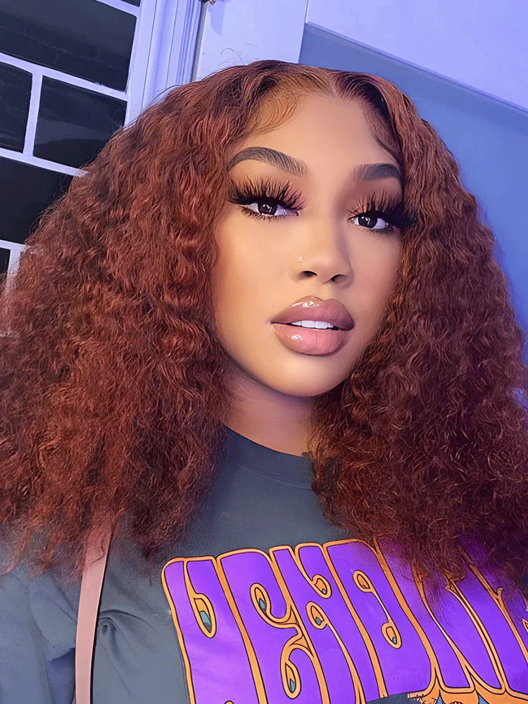 CurlyMe Reddish Brown Color Kinky Curly Lace Front Wigs Human Hair Pre Plucked - Image 3