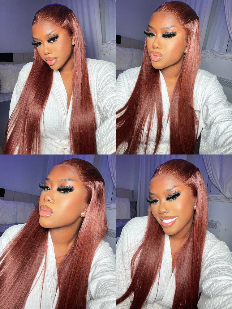 CurlyMe Reddish Brown Color Straight Hair 13x4 Lace Front Wigs Pre Plucked - Image 2