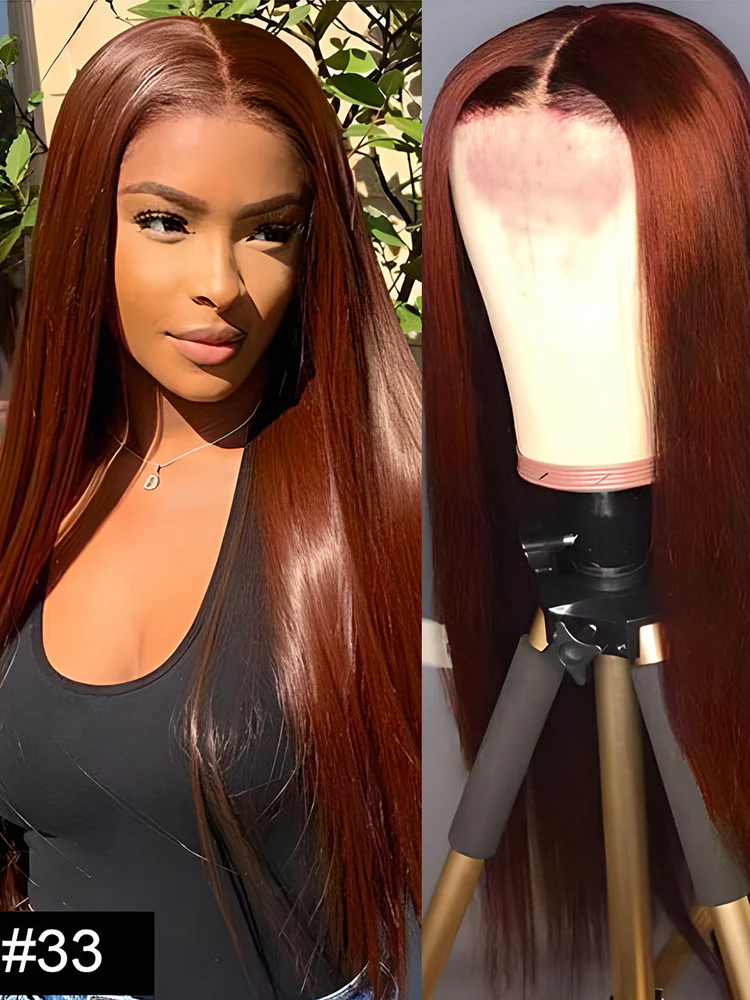 CurlyMe Reddish Brown Color Straight Hair 13x4 Lace Front Wigs Pre Plucked - Image 7