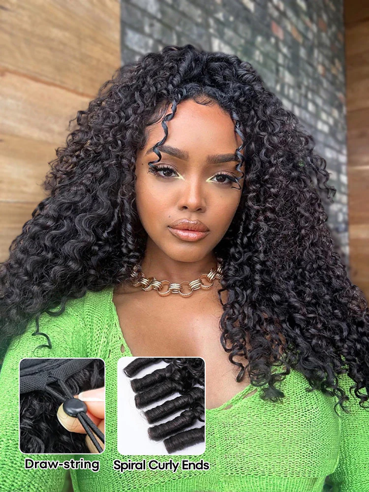 CurlyMe 3 In 1 Half Wig Burmese Curly Glueless Install Half Wig With Adjustable String Beginner Friendly - Image 4