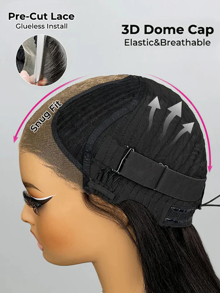 CurlyMe Pre-cut 9x6 Tpart Wear Go Layered Cut Bob Yaki Straight Wig Natural Black Deep Part Lace Glueless Wig - Image 6