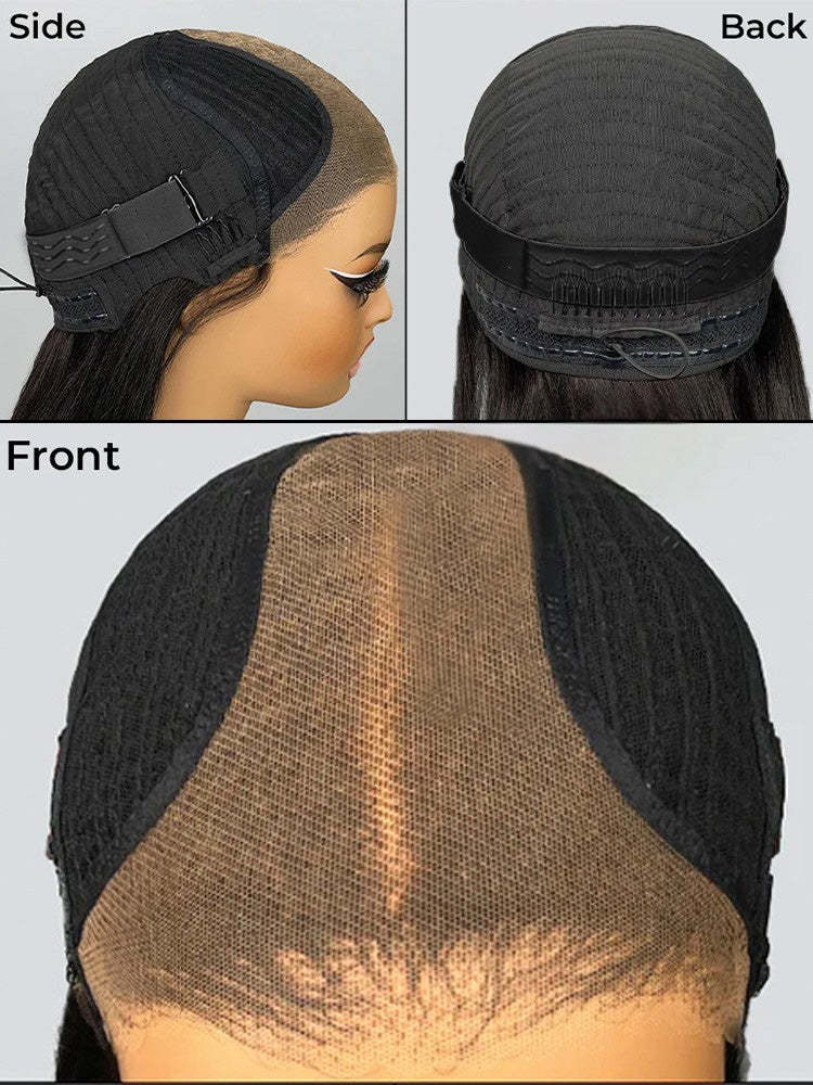 CurlyMe Pre-cut 9x6 Tpart Wear Go Layered Cut Bob Yaki Straight Wig Natural Black Deep Part Lace Glueless Wig - Image 7