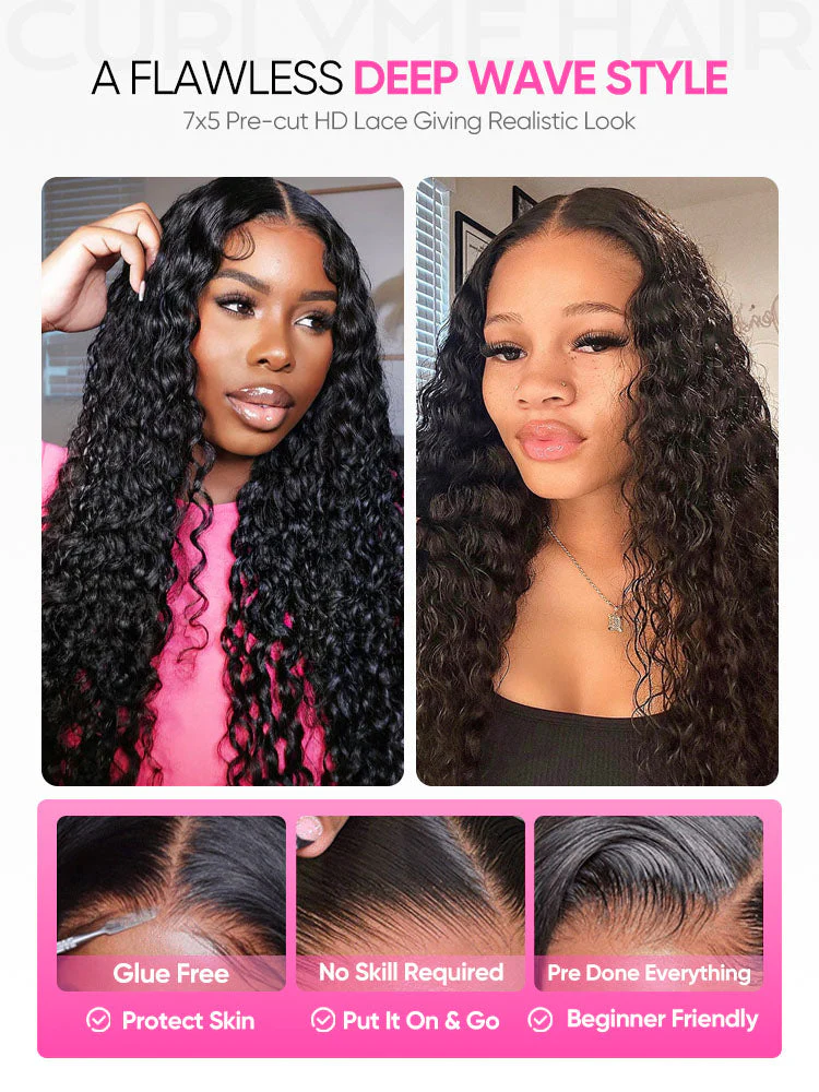 CurlyMe Pre-bleached Wear Go Glueless Wig 7x5 Pre-cut HD Lace Burmese Curly Human Hair - Image 13