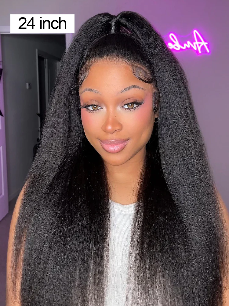 CurlyMe Pre-bleached Kinky Straight Hair Wear Go Glueless Wig 7x5 Pre-cut HD Lace Pre-plucked - Image 3
