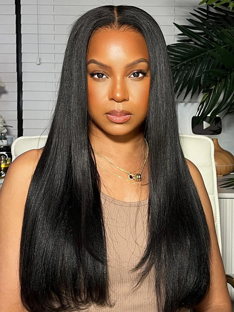 CurlyMe Pre-bleached Kinky Straight Hair Wear Go Glueless Wig 7x5 Pre-cut HD Lace Pre-plucked - Image 7