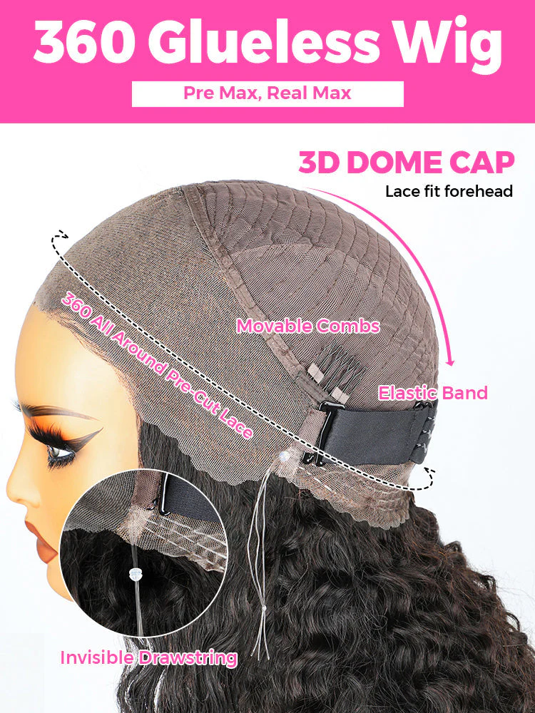 CurlyMe 360 Lace Fit Wear Go Pre-Bleached Water Wave Human Hair Glueless Wig Pre-Plucked - Image 7