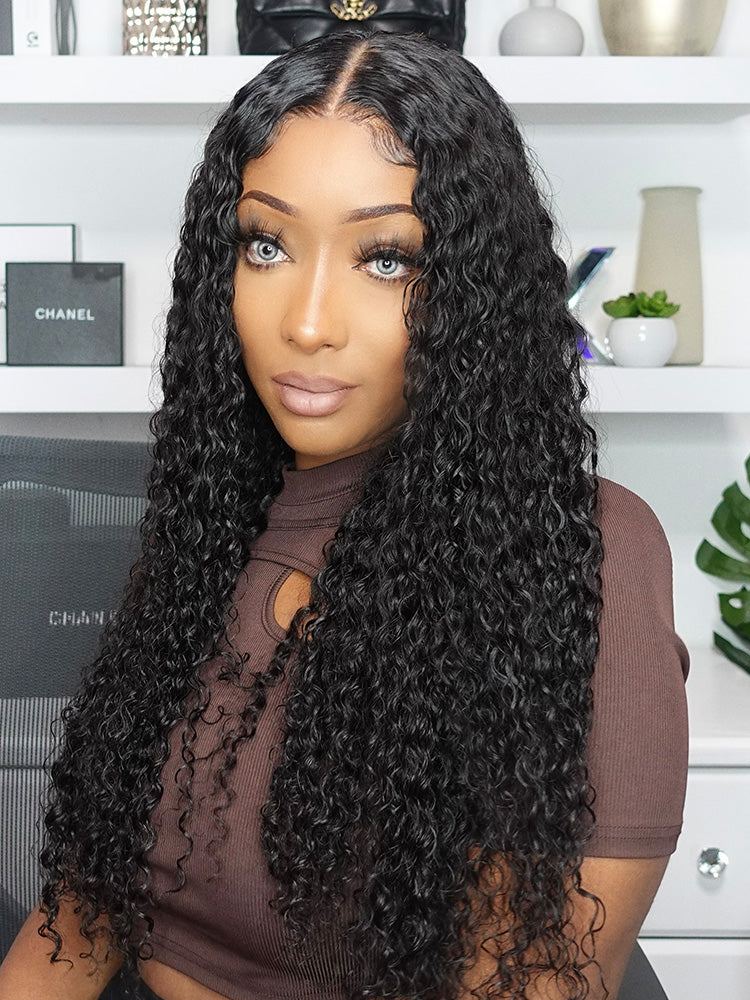 CurlyMe Natural Color Deep Wave Real Hair 5x5 Swiss Lace Closure Wigs Pre Plucked - Image 2