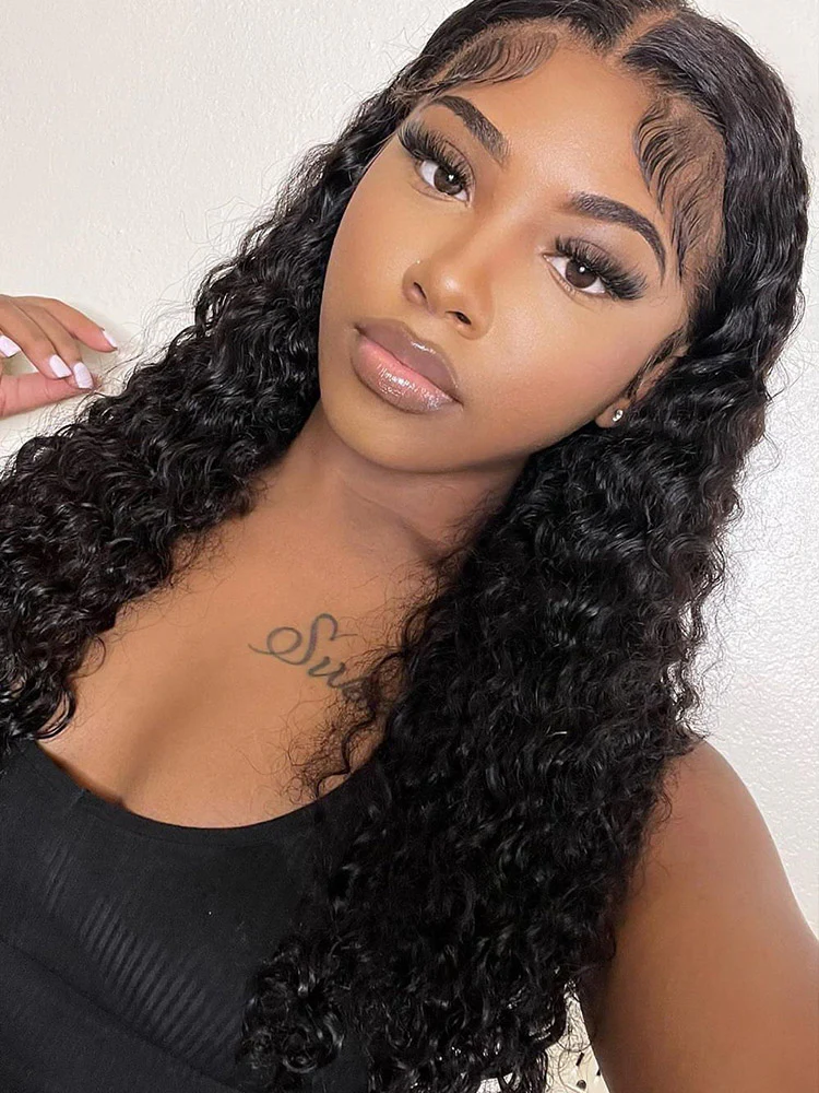 CurlyMe Natural Color Deep Wave Real Hair 5x5 Swiss Lace Closure Wigs Pre Plucked - Image 3