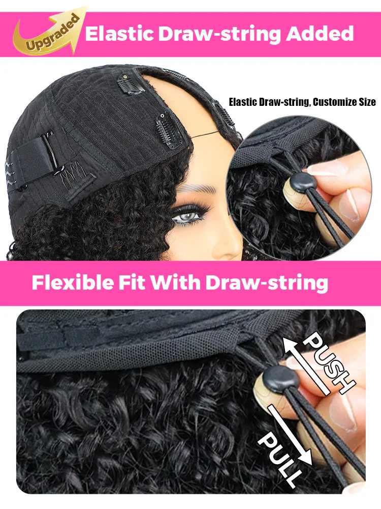 CurlyMe V Part Glueless No Leave Out Kinky Straight Human Hair Wig Pre-plucked Beginner Friendly - Image 10