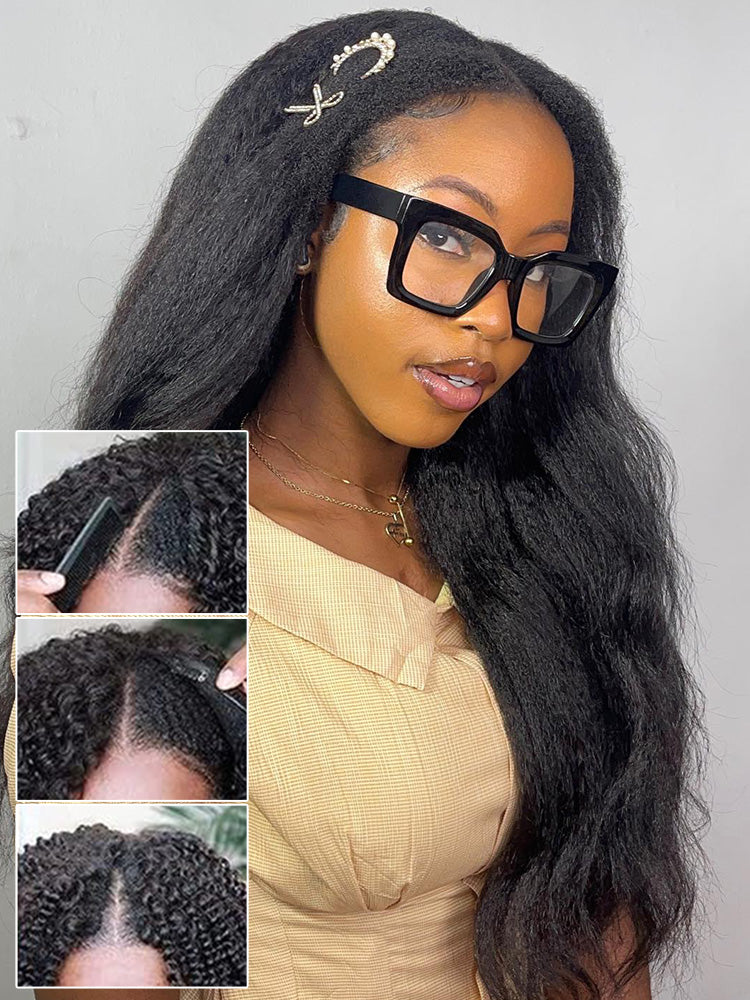 CurlyMe V Part Glueless No Leave Out Kinky Straight Human Hair Wig Pre-plucked Beginner Friendly - Image 4