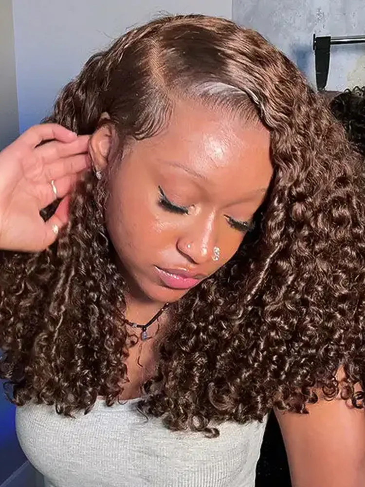 CurlyMe Mocha Mousse Color Burmese Curly Human Hair 7x5 Pre-Cut Lace Wear Go Glueless Wig With Elastic Draw-string - Image 7