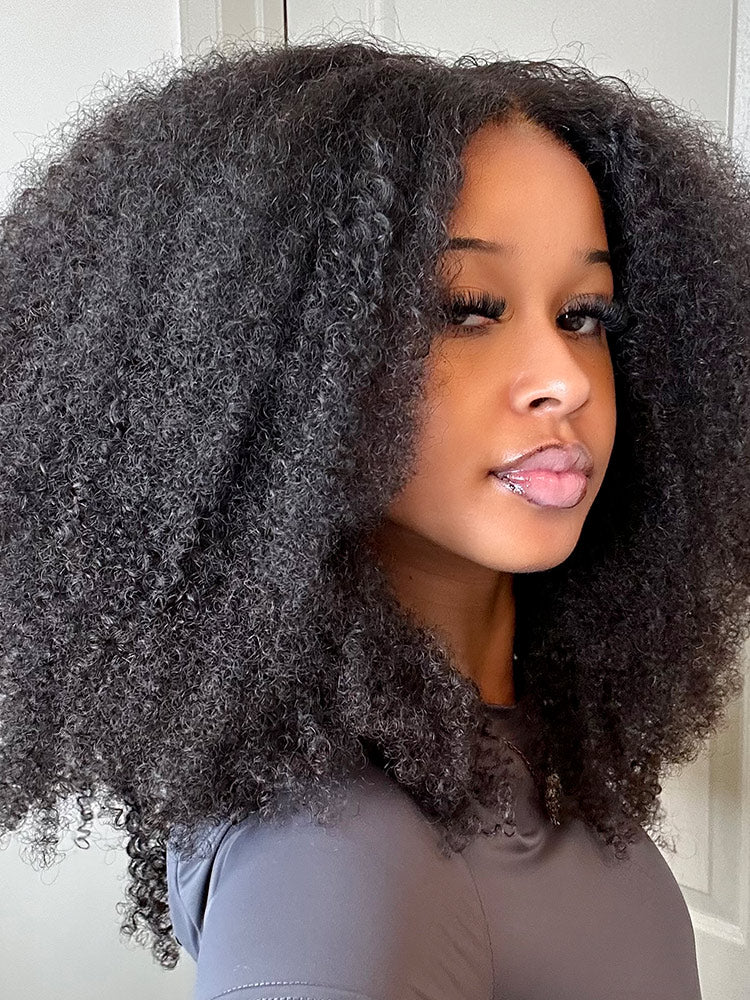 CurlyMe Wear Go Pre-bleached Afro Kinky Curly Glueless Wig Pre-cut HD Lace Pre-plucked - Image 10