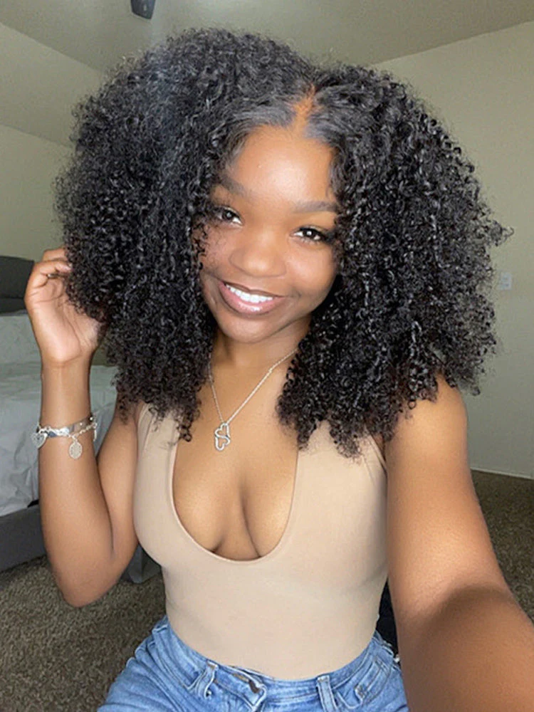 CurlyMe Wear Go Pre-bleached Afro Kinky Curly Glueless Wig Pre-cut HD Lace Pre-plucked - Image 4